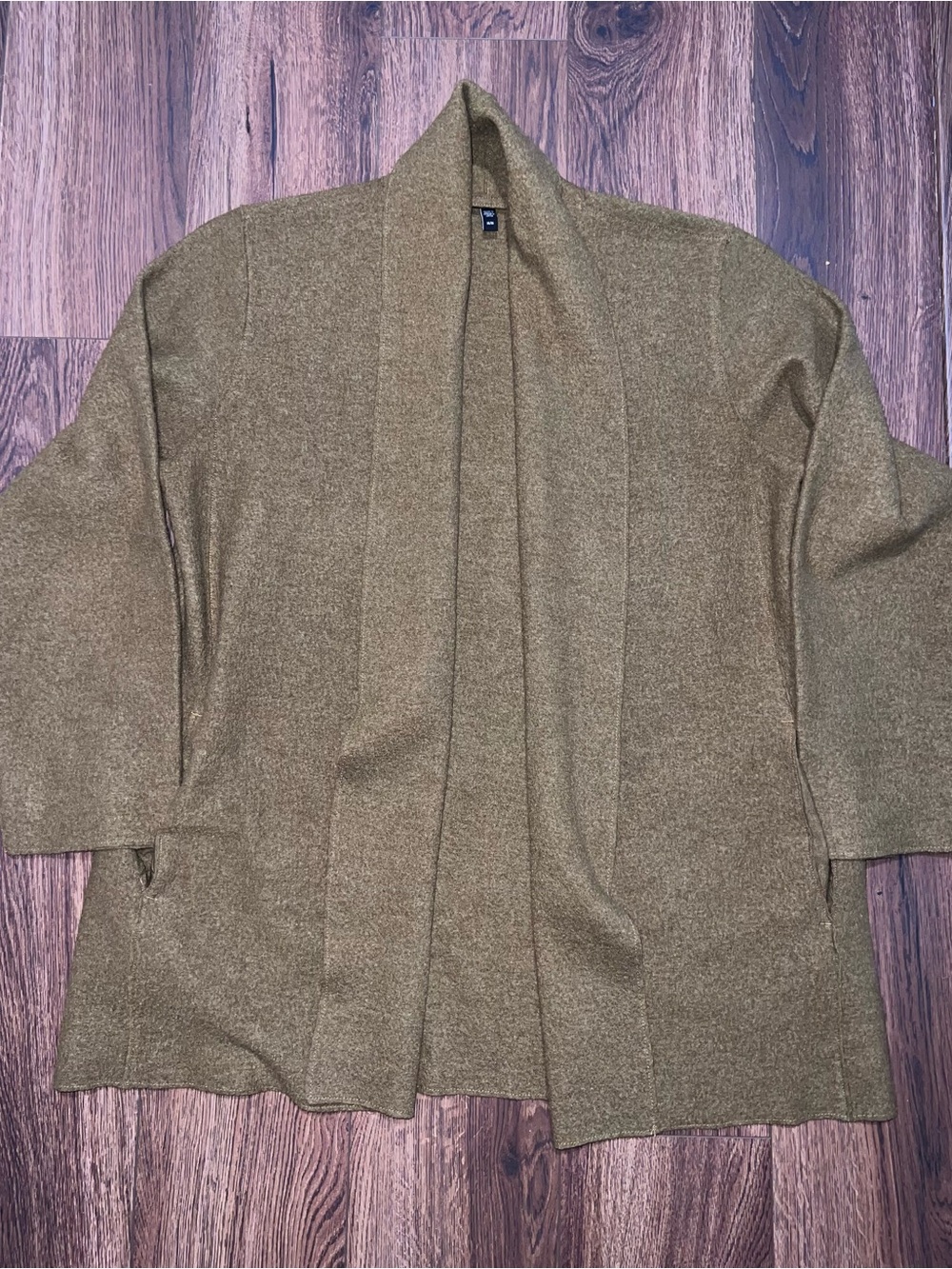 Eileen Fisher Olive Open-Front Solid Knit Cardigan Sweater